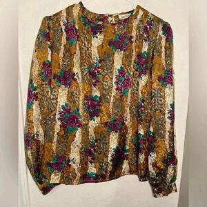 Nicola Vintage 1992 Purple Green and Gold Floral Long Sleeve Womens Size Medium
